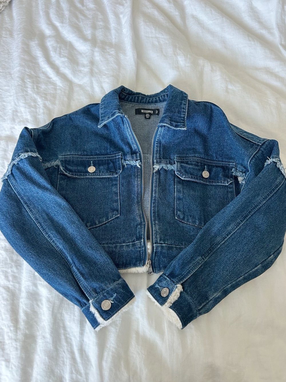 Missguided Cropped denim sherpa jean jacket
